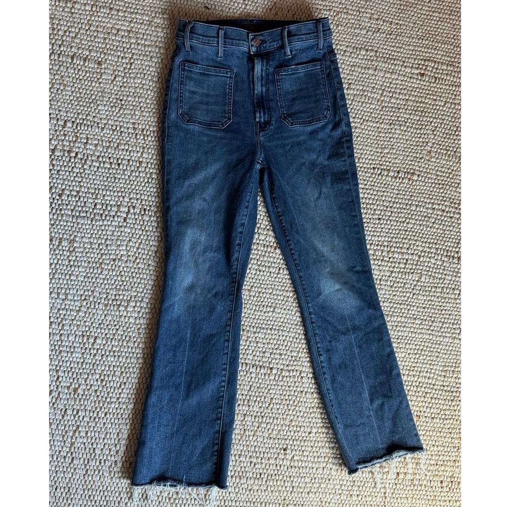 Mother Stretchy Denim The Hustler Patch Pocket Ankle Fray Jeans Raw Hem 26